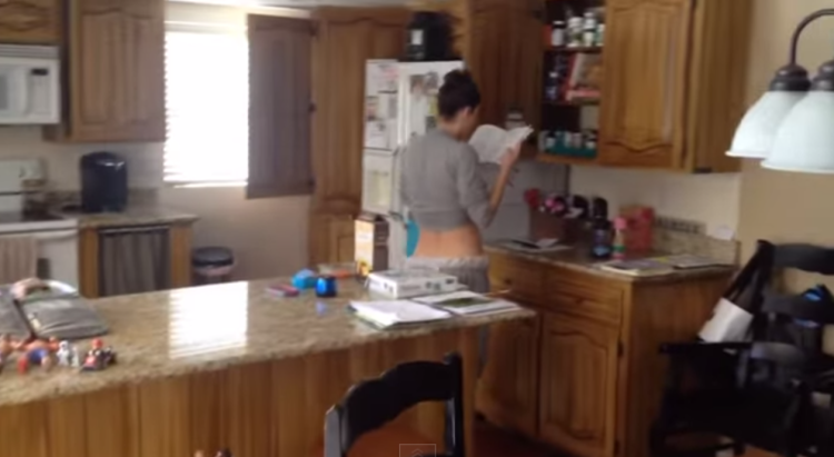 His wife thinks she’s alone but when she’s caught on camera, her reaction is HILARIOUS!
