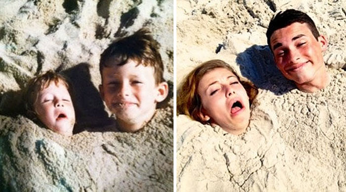 These 30 Families Nail The Recreation Of Their Old Photos.