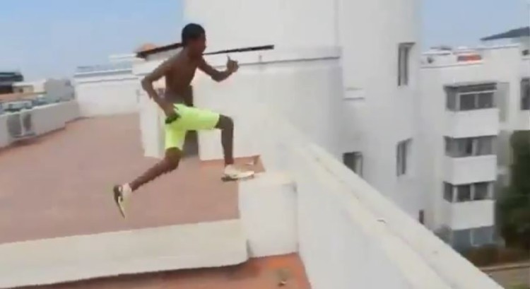 This Is Just Insane! He Jumps off a 5-Story Building Into A Pool!!