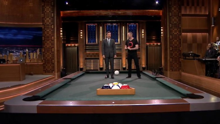 Jimmy Fallon Invents The Coolest But Most Ridiculous Game Of Pool Bowling And Has Hugh Jackman Help Him Test It Out